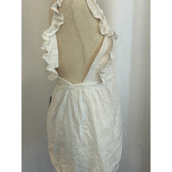 NWT Lulus White Ruffle Pinafore 100% Cotton Mini Dress Smocked Top Size M - Picture 5 of 11